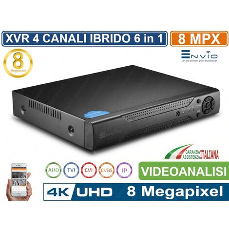XVR DVR 6in1 AHD CVI TVI CVBS XVI IP 4CH CANALI 8 MPX CLOUD P2P UTC VIDEOANALISI (1/2)