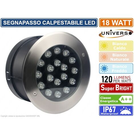 FARETTO SEGNAPASSO CALPESTABILE LED DA INTERRAMENTO 18 WATT SMD POWER LED IP67 - Colore Luce: Bianco Freddo