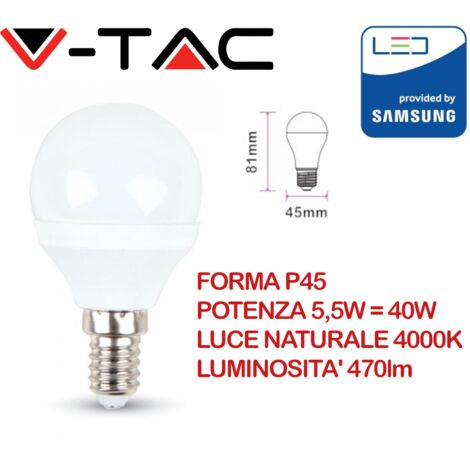 V-tac 169 lampadina led mini globo 5,5W E14 luce bianco naturale 4000K 470 lm by Samsung (1/5)