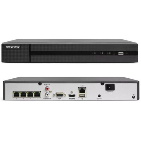 Hikvision HWN-4104MH-4P NVR 4 Canali 4K HD 4CH@8Mpx Con Switch 4 Porte PoE H.265+ 40Mbps P2P ONVIF (1/6)