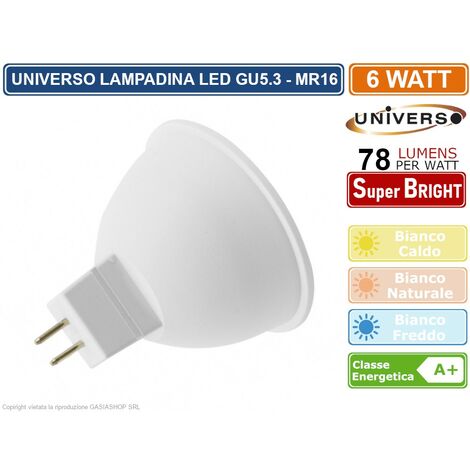 UNIVERSO LAMPADINA SMD LED GU5.3 MR16 6W FARETTO SPOTLIGHT 470 LUMEN 12V 3000K - 4000K - 6500K - Colore Luce: Bianco Caldo (1/3)
