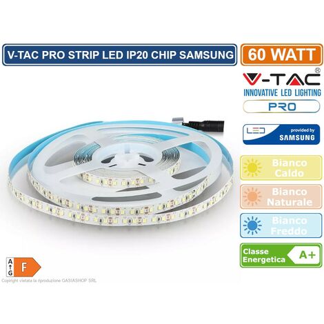 V-TAC PRO VT-5-120 STRISCIA LED 2835 MONOCOLORE 120 LED/METRO CHIP SAMSUNG - BOBINA DA 5 METRI - SKU 323 / 324 / 325 - Colore Luce: Bianco Caldo