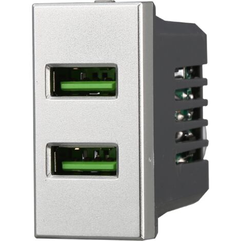 ETTROIT AG2402 Modulo usb Presa Caricatore 2xUSB 5V 2,1A 2 Porte USB-A Grigio Compatibile Con Bticino Axolute