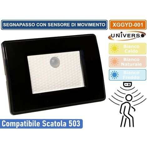 Segnapasso led con sensore di movimento per scatola 503 da incasso a parete  luce notturna con placca Nero