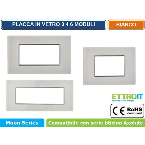 ETTROIT AN84401 Placca in vetro Serie Moon 4P Colore Bianco Compatibile Con Bticino Axolute