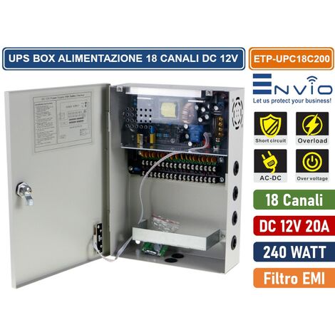 BOX DI ALIMENTAZIONE UPS PER VIDEOSORVEGLIANZA CCTV DC 12V 20A 18 CANALI – 240W