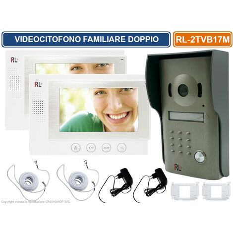 KIT VIDEOCITOFONO BIFAMILIARE DOPPIO MONITOR A COLORI 7"  APERTURA ELETTROSERRATURA E CANCELLO ESTERNO