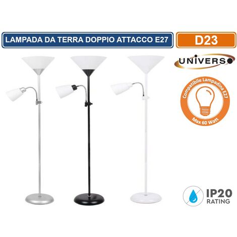 UNIVERSO LAMPADA A PIANTANA DA TERRA IN METALLO CON DOPPIO ATTACCO E27 PORTALAMPDA A BRACCIO ORIENTABILE - Colore: Nero