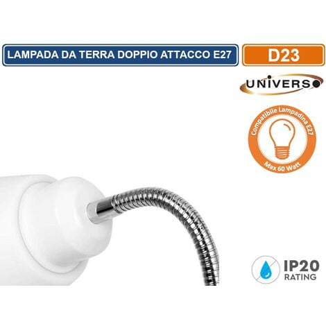 LAMPADA PIANTANA LED DA TERRA 2 LUCI E27 BRACCIO FLESSIBILE