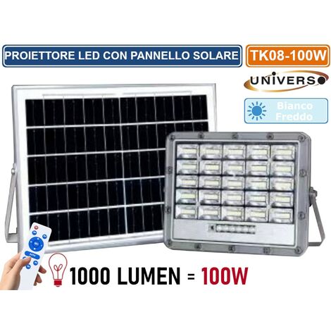 UNIVERSO TK08-100W FARO LED FLOODLIGHT 1000 LUMEN IP65 COLORE GRIGIO CON PANNELLO SOLARE E TELECOMANDO