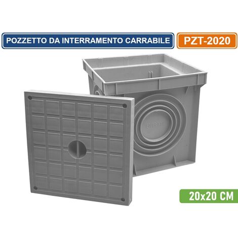 POZZETTO DA INTERRAMENTO GRIGIO CARRABILE IN POLIPROPILENE PER CAVI ELETTRICI 20x20 CM