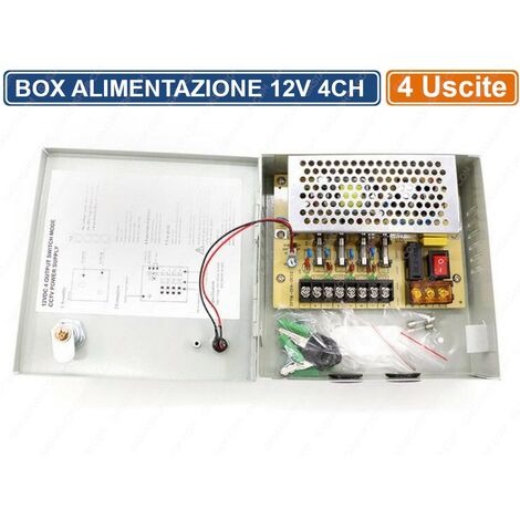 RACK BOX METALLICO ALIMENTATORE STABILIZZATO A COMMUTAZIONE 4 USCITE DC12V CCTV