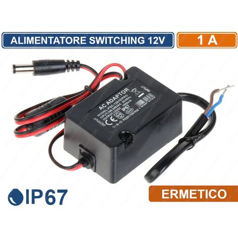 ALIMENTATORE ERMETICO A COMMUTAZIONE SWITCHING DA ESTERNO IP67 12V 1A PER ILLUMINAZIONE E TVCC