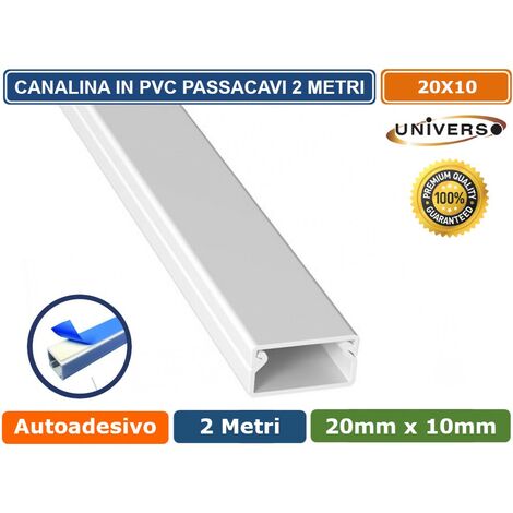 10 PEZZI CANALINA PASSACAVI CON BIADESIVO IN PVC DI COLORE BIANCO LUNGHEZZA 2 METRI 20X10MM
