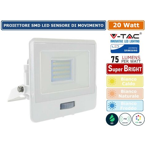 V-TAC Faro LED Chip Samsung 20W con Sensore PIR Colore Bianco Bianco Freddo IP65