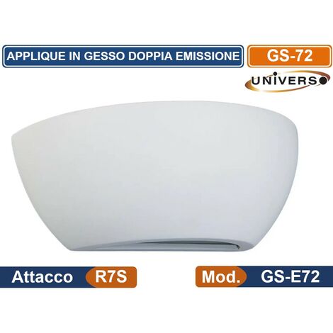 APPLIQUE MEZZA LUNA IN GESSO VERICIABILE CON DOPPIA EMISSIONE LUMINOSA FONDO IN VETRO OPACO 50W PORTALAMPADA R7S