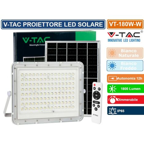 V-TAC VT-180W FARO LED FLOODLIGHT 20W IP65 COLORE BIANCO CON PANNELLO SOLARE E TELECOMANDO - SKU 7846 / 7845 - Colore Luce: Bianco Freddo