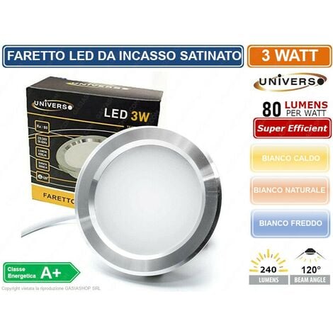 FARETTO LED ROTONDO ULTRA SLIM 3W DA INCASSO 240LM BIANCO CALDO NATURALE FREDDO - Colore Luce: Bianco Naturale