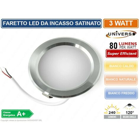 FARETTO LED ROTONDO ULTRA SLIM 3W DA INCASSO 240LM BIANCO CALDO NATURALE FREDDO - Colore Luce: Bianco Naturale