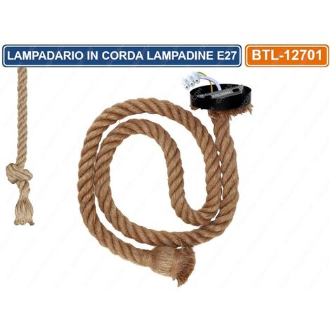 LAMPADARIO IN CORDA CON PORTALAMPADA PER LAMPADINE ATTACCO E27 1.5 METRI
