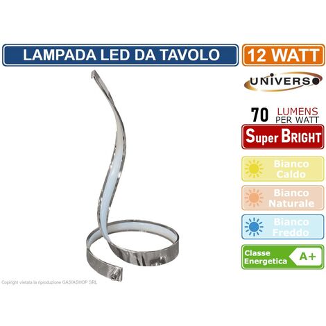LAMPADA LED DA TAVOLO UNIVERSO A SPIRALE  DA 12W STRUTTURA CROMATA 3000K 4000K 6500K - Colore Luce: Bianco Caldo