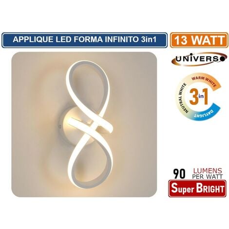 APPLIQUE LAMPADA LED FORMA AD INFINITO MOTAGGIO A PARETE 13W COLORAZIONE LUCE 3IN1 CCT 3000K - 4000K - 6500K