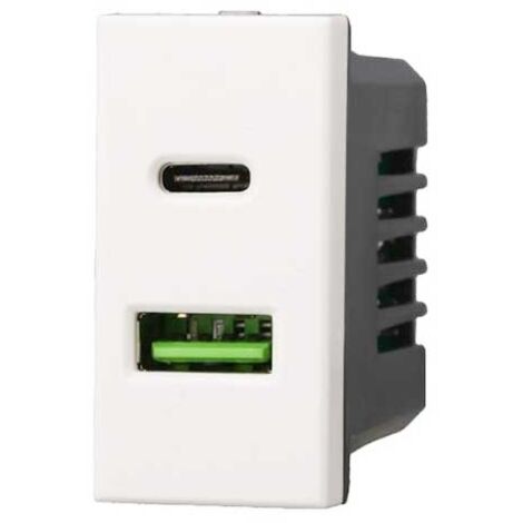Presa Caricatore doppia USB 2IN1 Type-A + Type-C compatibile Bticino Axolute 5Vdc 3.1A colore bianco Ettroit AB3002