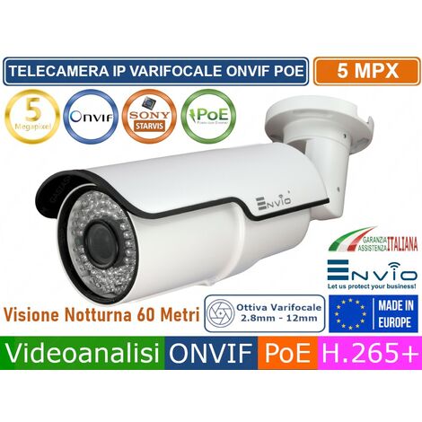 TELECAMERA BULLET  IP VARIFOCALE 5MP MEGAPIXEL VIDEOANALISI ONVIF POE H.265++ IP66 60 METRI (1/3)