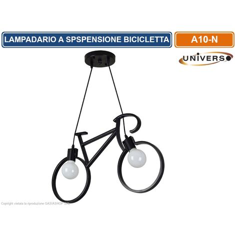 LAMPADARIO A SOSPENSIONE A FORMA DI BICICLETTA IN METALLO DI COLOREE NERO CON ATTACCO PER LAMPADINE E27