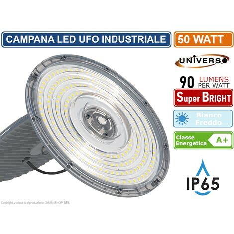 CAMPANA LED UFO LAMPADA INDUSTRIALE A SOSPENSIONE ULTRA SLIM 50W DA ESTERNO LED DRIVER INCORPORATO IP65 4500 LUMEN