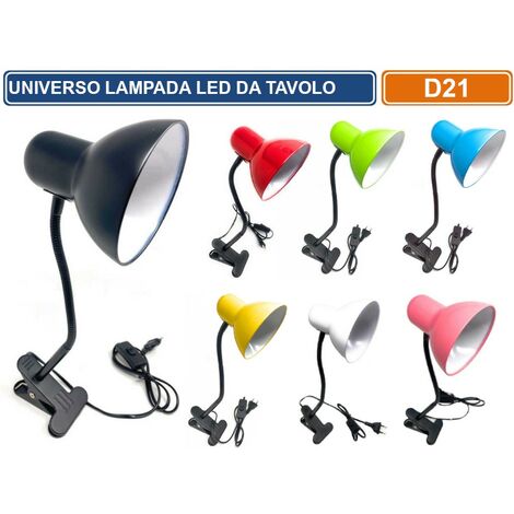 LAMPADA DA TAVOLO CON CLIPS DI FISSAGGIO E BRACCIO FLESSIBILE ATTACCO E27 DISPONIBILE CON COLORI ASSORTITI - Colore: Giallo (1/5)
