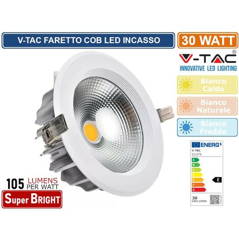 V-TAC Faretto LED da Incasso Rotondo LED COB 30W Colore Bianco Bianco Freddo