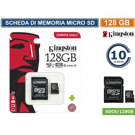 SCHEDA DI MEMORIA KINGSTON MEMORY CARD MICRO SD UHS-I CLASSE 10 80MB/s 128GB