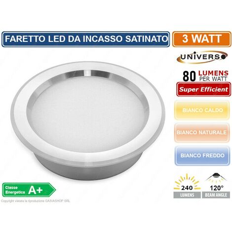 FARETTO LED ROTONDO ULTRA SLIM 3W DA INCASSO 240LM BIANCO CALDO NATURALE FREDDO - Colore Luce: Bianco Freddo