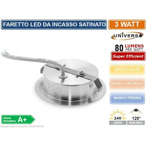 FARETTO LED ROTONDO ULTRA SLIM 3W DA INCASSO 240LM BIANCO CALDO NATURALE FREDDO - Colore Luce: Bianco Freddo