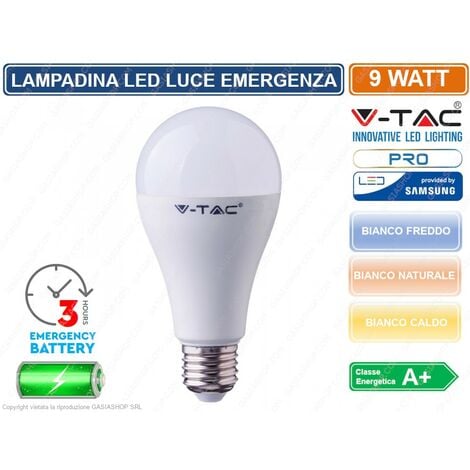 lampadina led emergenza A60 con batteria e27 9 watt bianco freddo