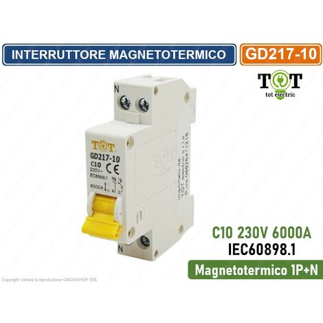 INTERRUTTORE MEGNETOTERMICO PER BARRA DIN 1 MODULO 1P+N 230V CURVA C 6KA 10A