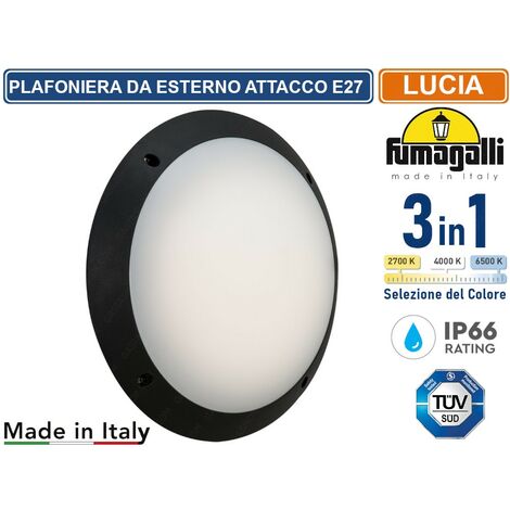 Plafoniera da esterno Fumagalli lucia ip66 1 x e27 nero opaco