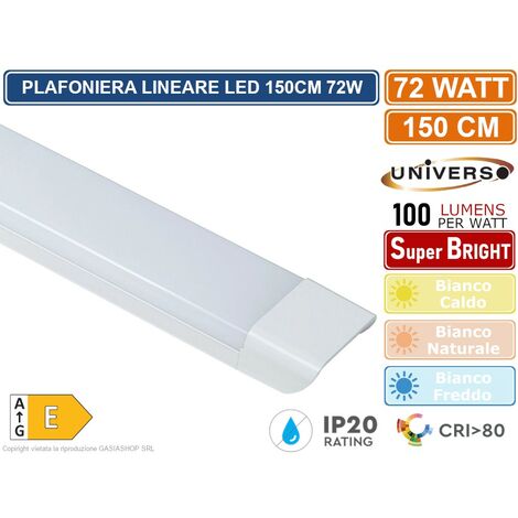 PLAFONIERA LINEARE LED UNIVERSO ALTA LUMINOSITA' 7200 LUMEN 150CM 72W IP20 3000K - 4000K - 6500K - Colore Luce: Bianco Caldo