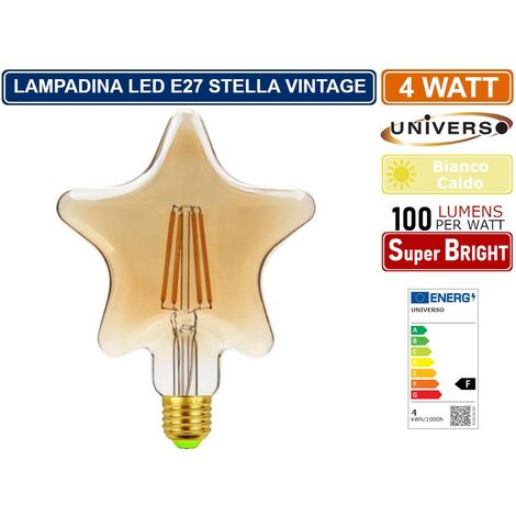 LAMPADINA LED VINTAGE A FORMA DI STELLA E27 4W VETRO AMBRATO FILAMENTO LUCE CALDA 2500K PUB TAVERNE