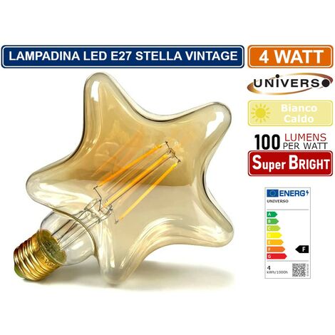 LAMPADINA LED VINTAGE A FORMA DI STELLA E27 4W VETRO AMBRATO FILAMENTO LUCE CALDA 2500K PUB TAVERNE