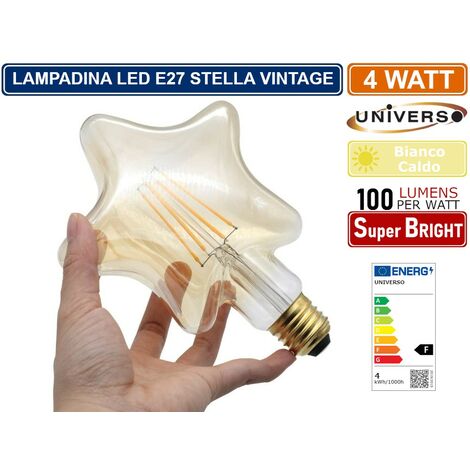 LAMPADINA LED VINTAGE A FORMA DI STELLA E27 4W VETRO AMBRATO FILAMENTO LUCE CALDA 2500K PUB TAVERNE