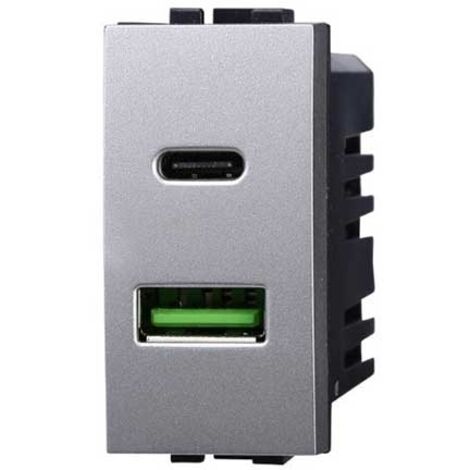 Presa Caricatore doppia USB 2IN1 Type-A + Type-C compatibile Bticino Livinglight 5Vdc 3.1A colore tech (1/4)