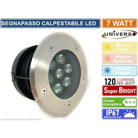 FARETTO SEGNAPASSO CALPESTABILE LED DA INTERRAMENTO 7 WATT SMD POWER LED IP67 - Colore Luce: Bianco Freddo