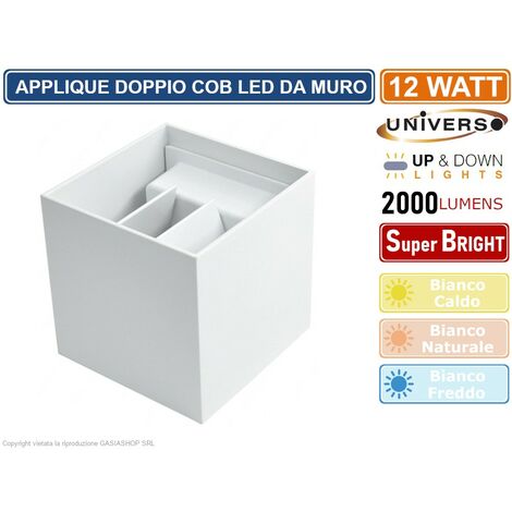 APPLIQUE LAMPADA A MURO BIANCA DOPPIO LED COB 22W FASCIO REGOLABILE DA  ESTERNO IP65 - Colore Luce