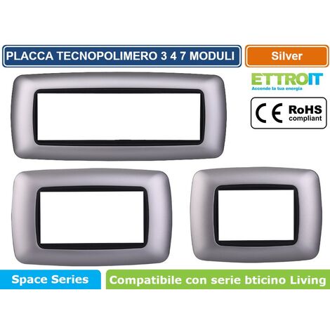 Ettroit placca compatibile Bticino Livinglight 4 moduli plastica bombata colore argento - LN88406