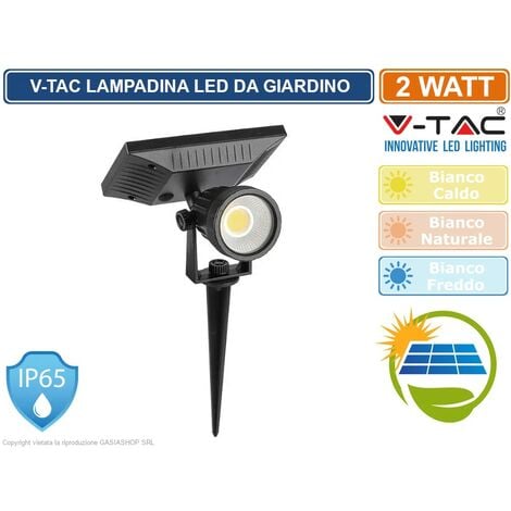 V-TAC VT-952 LAMPADA LED DA GIARDINO 2W COB IP65 CON PANNELLO SOLARE E SENSORE CREPUSCOLARE - SKU 6660 / 6661 / 6662 - Colore Luce: Bianco Naturale