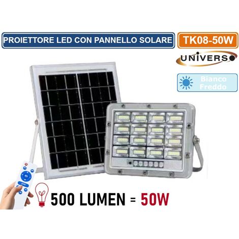 UNIVERSO TK08-50W FARO LED FLOODLIGHT 500 LUMEN IP65 COLORE GRIGIO CON PANNELLO SOLARE E TELECOMANDO