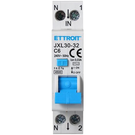 Interruttore magnetotermico Differenziale 1P+N 6A 220V 4.5kA 30mA 220V 1 Modulo DIN Ettroit JX250640