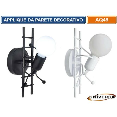 Applique da parete omino con scala bianco nero attacco E27 lampada particolare moderno per camera cameretta bambini  Nero